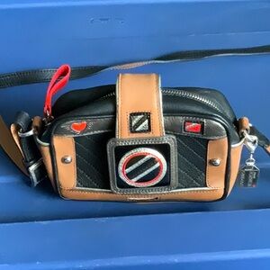 Brighton Photo Camera Genuine Leather Brown Black Shoulder Crossbody Bag